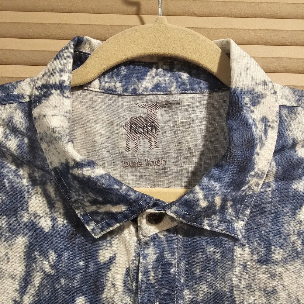 Raffi Mens Pure Linen Blue White Tie Dye Long Sleeve Button Down‎ Shirt Size M - Picture 2 of 11